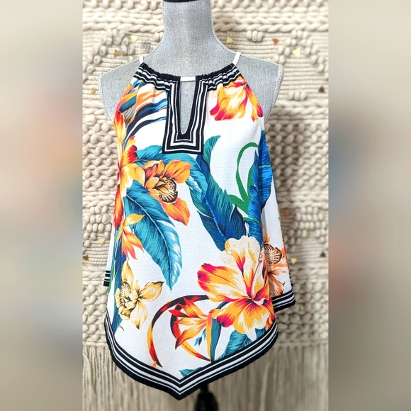 Flying Tomato Tops - Flying Tomato Boho Chic Halter Tank Top Womens Small Tropical Floral Bandana(5)